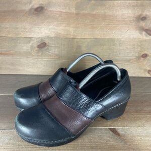 dansko prima womens size 40 shoes black leather slip on wedge comfort clogs